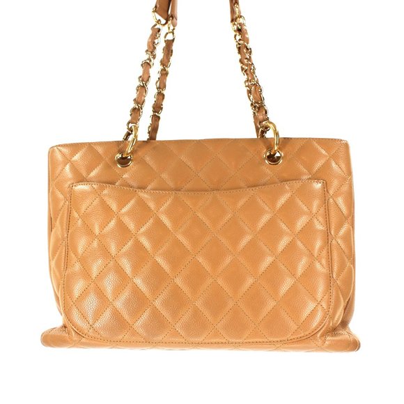 CHANEL Grand Shopping Tote Quilted Gold Chainlink Handle Handbag Beige - Picture 6 of 10